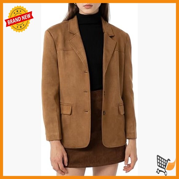 Jackets & Blazers - Faux Suede Blazer Jacket Regular Fit Long Sleeve Button Front Pockets